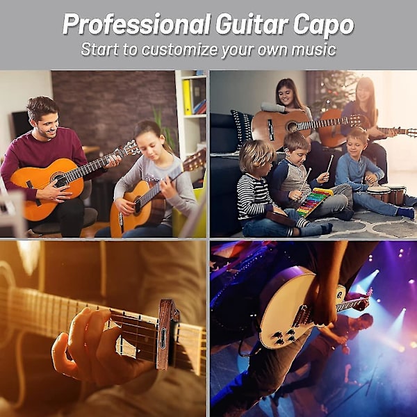 Gitarr Capo med plektrumhållare och 4 plektrum för akustisk elgitarr Ukulele Mandolin Banjo