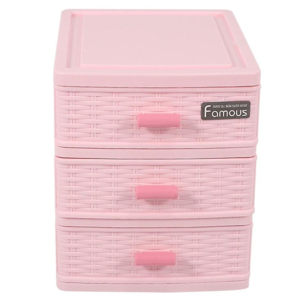 Plastik Skuffe Designet 3 Rum Smykke Opbevaringsboks Pink
