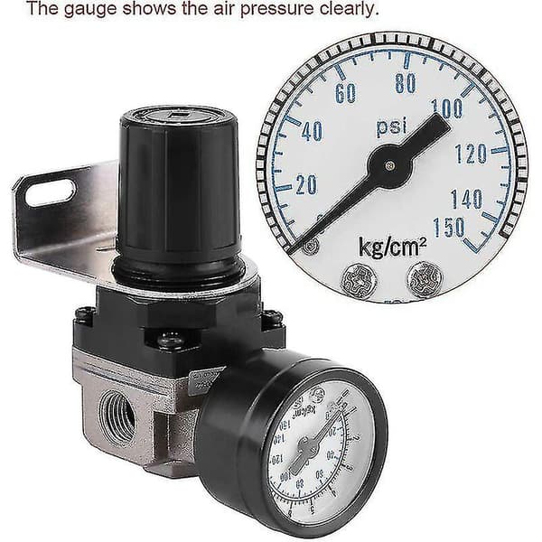 Lufttrycksregulator, Ar2000-02 G1/4 Luftdriven Kompressor med Mätare, 1/4\" Aluminiumlegering Lufttryck Justerbar-dg