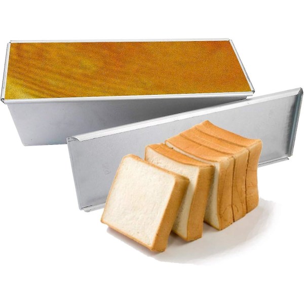 Pullman brödform med lock, 1,65 lb degkapacitet Non-stick rektangel platt rostat brödlåda -silver (750g)