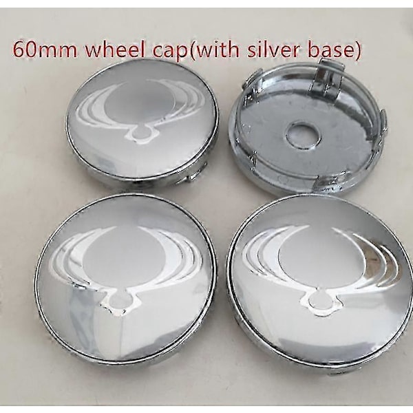4 stk 56mm 60mm Ssangyong Bilhjul Senterhette Badge Støvtette Deksel Emblem Klistremerke Bilstyling Tilbehør 60mm silver cap 1