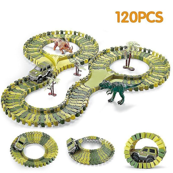 Dinosaur Race Track Set Rail Car Legetøj Samling Bend Flex Racing Track Led Elektronisk Flash Light Bil Legetøj Til Børn