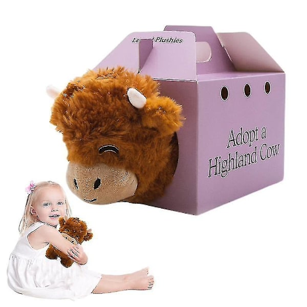 Adoptér en Highland Cow Plys, Sød Ko Fyldt Dyr Fluffy Ko Figur Legetøj Ny