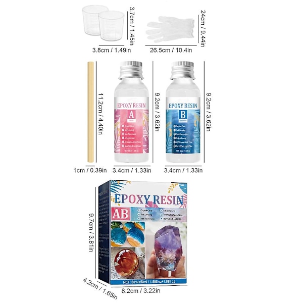 Epoxy Resin og Hærder Kit Krystalklar med Handsker, Graduerede Kopper, Pin