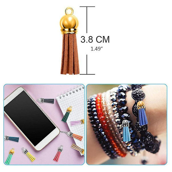 Faux Suede Tassel Med Caps Nøkkelring Mobiltelefon Stropper Anheng