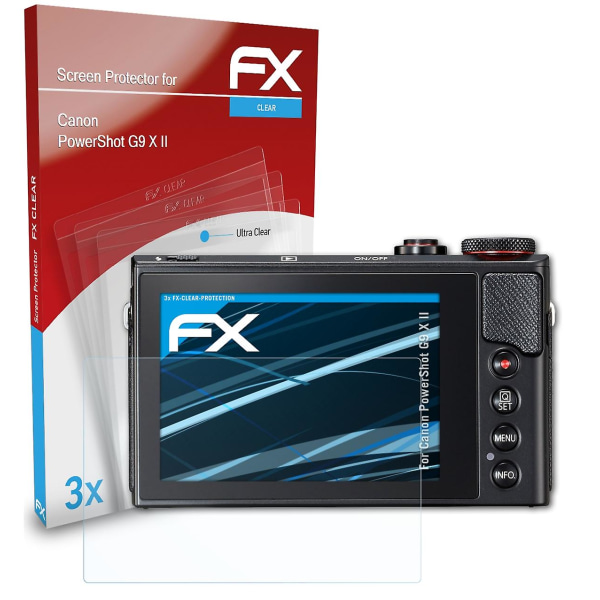 atFoliX 3x skyddsfolie kompatibel med Canon PowerShot G9 X II Displayskyddsfolie klar