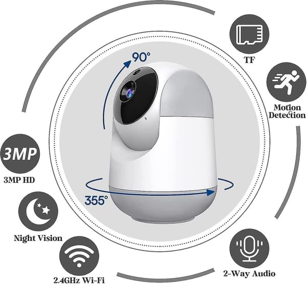 Indendørs Pan/Tilt Smart Security Camera, 3MP HD-kamera