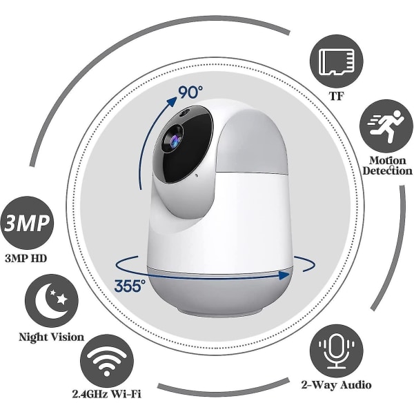 Innendørs Pan/Tilt Smart Security Camera, 3MP HD-kamera