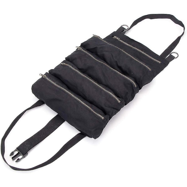 Canvas-työkalulaukku, jossa 5 vetoketjullista taskua ammattilaisille, musta