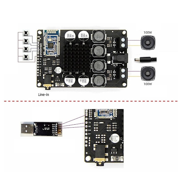 Bluetooth-kompatibel 5.0 mottakerforsterkerkortmoduler 2x100w/80w