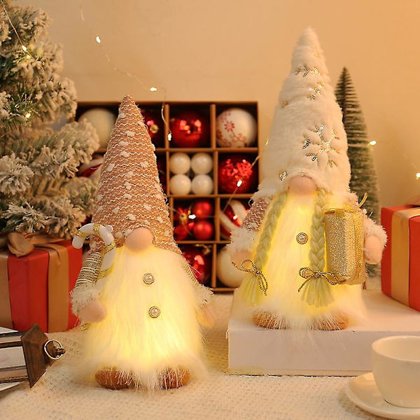 Juldocka Elf Sequin Gnome Med LED-ljus Juldekorationer 2023 För Hem Xmas Navidad Nyår Barnpresenter boy