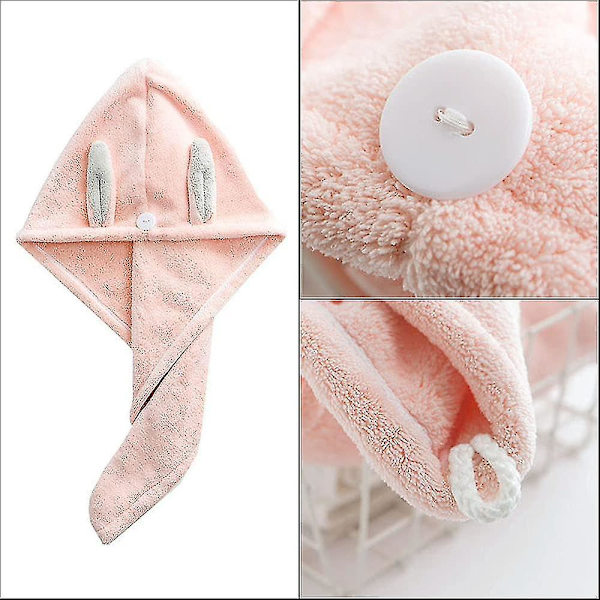 Kaninöron Hårturban Superabsorberande Turban Snabbtorkande Turban Med Knapp För Kvinnor Flickor (2st, Rosa+Lila) Riilq
