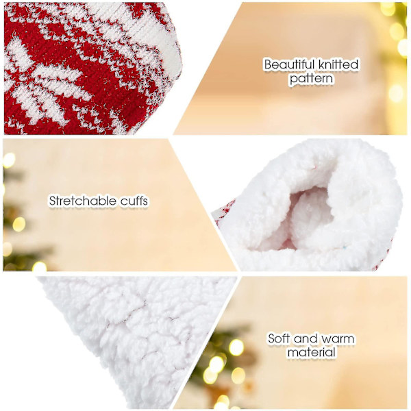 2 par tjocka stickade tofflor strumpor kvinnor vinter halkfria termiska fluffiga strumpor