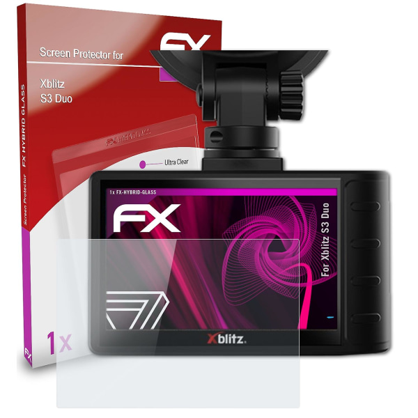 atFoliX Panzerfolie kompatibel med Xblitz S3 Duo Glasskydd 9H Skyddsskydd