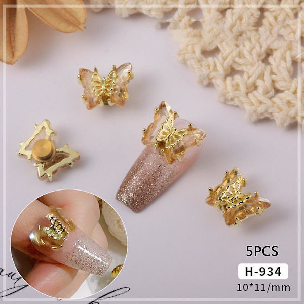 5-pak sommerfugl neglekunst smykker charms krystal 3d roterende sommerfugl charms H932