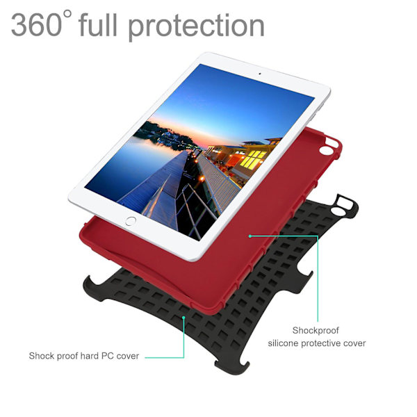 Stöttåligt Heavy Duty-fodral med stativ till Apple Nya iPad 6:e generationen 9,7\" 2018 - Rött