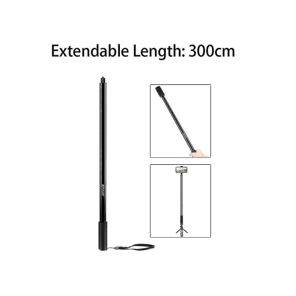 For One / X2 / X3 300 cm multifunksjonell bærbar Time Invisible Selfie Stick, Pu642b