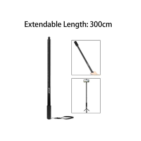 For One / X2 / X3 300 cm multifunktionel bærbar Time Invisible Selfie Stick, Pu642b