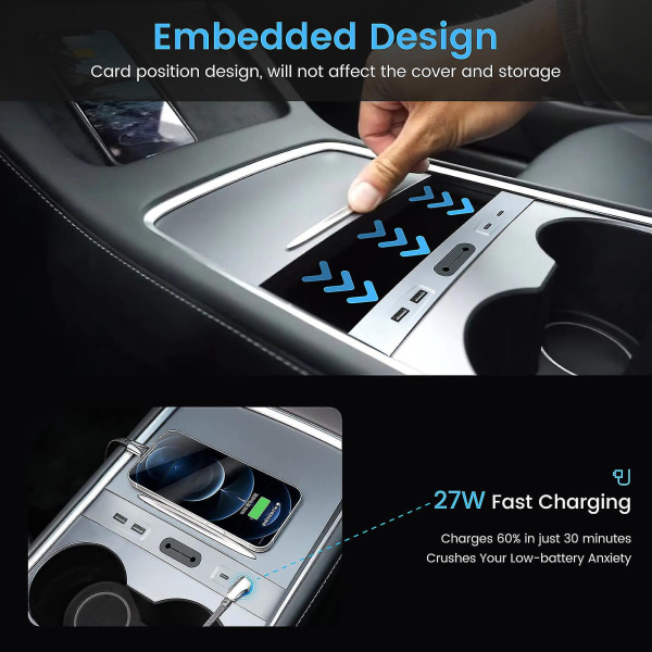 27w hurtigoplader til Tesla Model Y 3 2021 2022 2023 tilbehør dockingstation Usb centerkonsol adapter bil Usb shunt hub