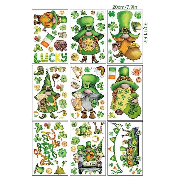 85 stk St Patricks Day vindusklistremer Gnome Leprechaun vindusklistremer statiske