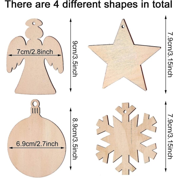 20 Julgransprydnader i trä, runda änglar, snöflingor, skivor (lyktor, stjärnor, snöflingor och ängelmotiv)
