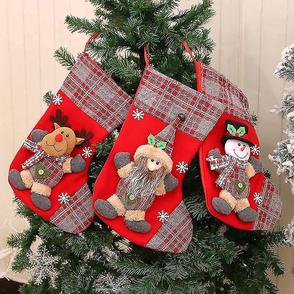 3 stycken julstrumpor tomte mjuk mjuk påse julgran hängande träddekoration för juldekoration heminredning