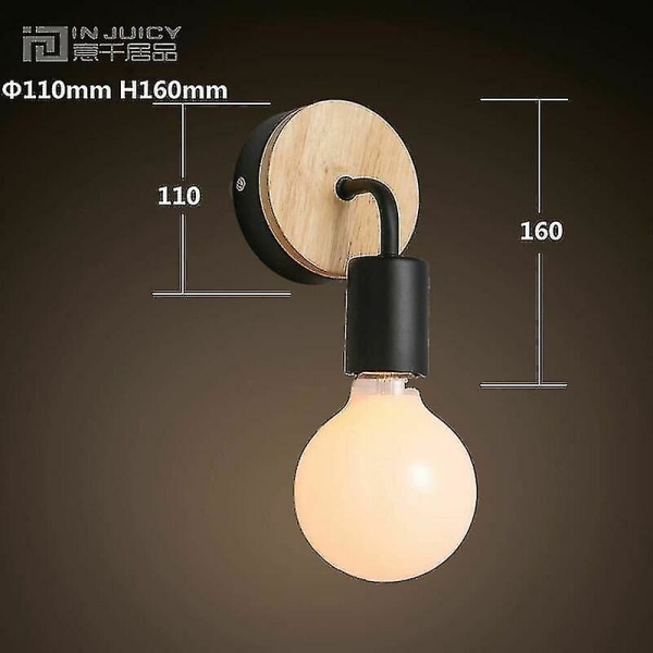 Nordisk Loft Moderne Samtidige E27 Led Væglampe Væg Spot Solid Træ & Smedejern Soveværelse Stue Sengelampe Trappe Væglampe (sort)