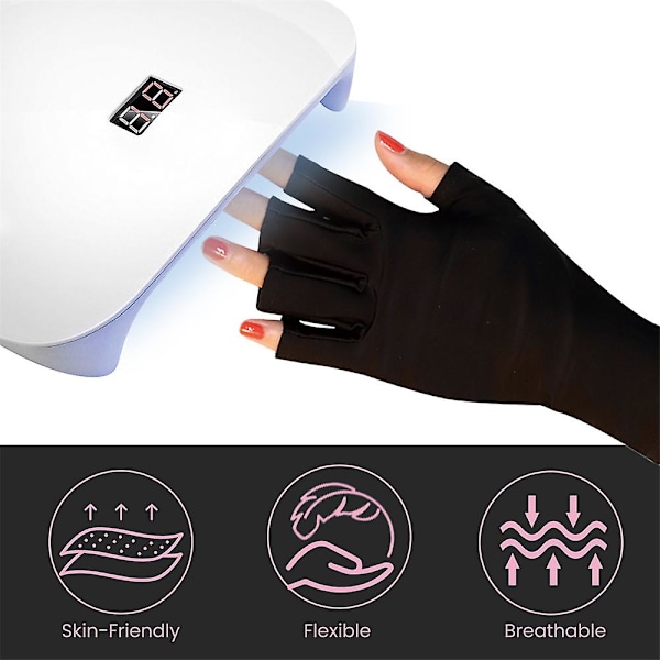 2 Par Anti-UV-Handskar UV-Skyddande Handskar Fingerlösa Manikyr Nagelkonstverktyg LED