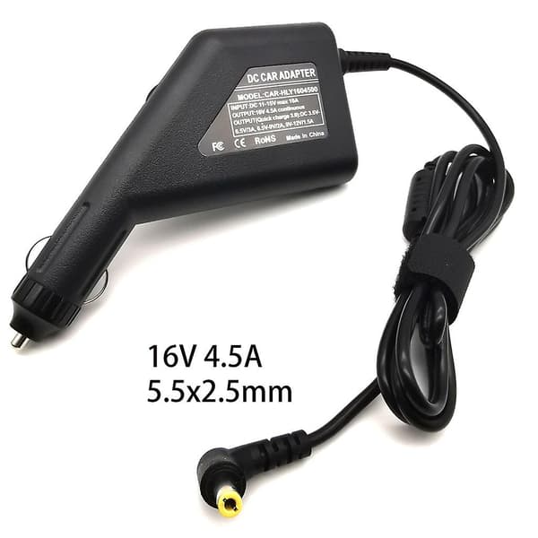 Billadapter til bil, strømforsyning, 5,5x2,5 mm, USB, 4,5 A, 16 V, til bærbar computer og telefon