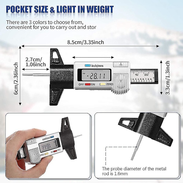 3-delt dekkmønsterdybdemålerverktøy Digitalt dekkmønsterdybdemåler LCD-skjerm Slitebanekontroll med I