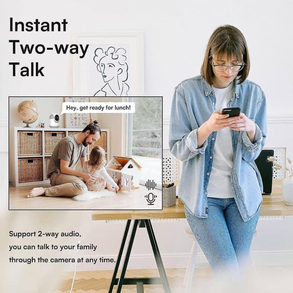 Innendørs Pan/Tilt Smart Security Camera, 3MP HD-kamera