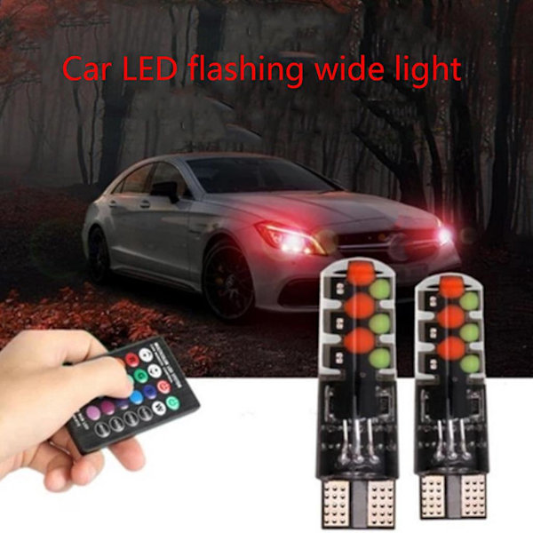 2 stk Bil Kuppel Lys T10 W5w Rgb Led Pære Auto Klaring Lys Med Fjernkontroll
