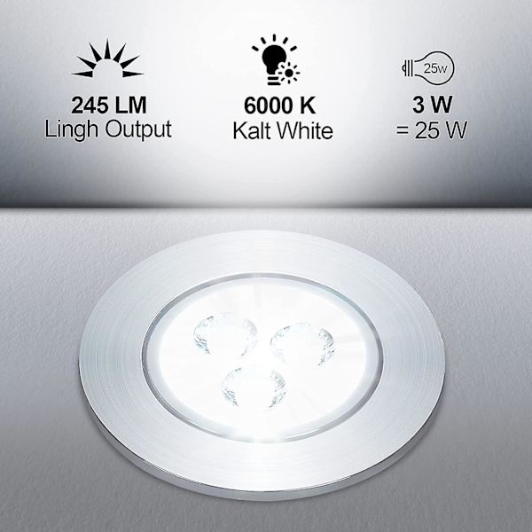 20-pack LED Inbyggda Downlights, 3W Taklampa, 30° Rotationsbar, Runda LED-spotlight 245 Lumen Kalla Vit 3000K, Håldiameter 60mm