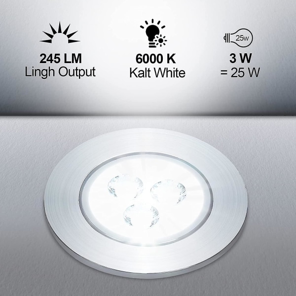 20 Pakk LED Nedfelt Downlights, 3W Taklampe, 30 Rotatable, Runde LED-Spotlights 245 Lumen Kald Hvit 3000K, Hulldiameter 60mm