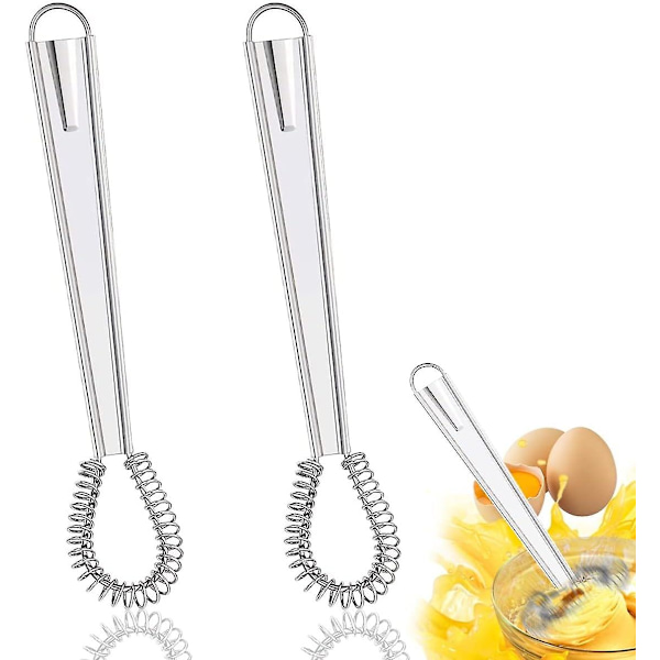 2 stk. Rustfritt Stål Kjøkkenvisp, Mini Kjøkkenvisp, Spiralvisp, Håndholdt Sausmixer, for