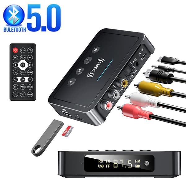 Trådløs Bluetooth 5.0 lydtransmittermottaker Nfc Hifi Musikkadapter Aux Rca