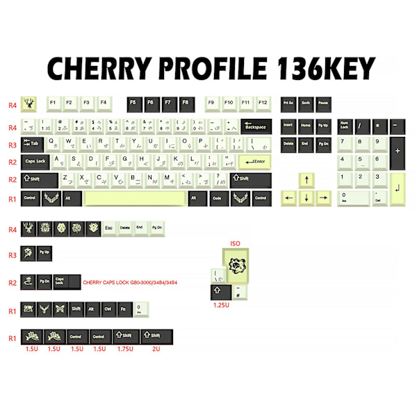 136 tangenter djur tangentbord Cherry profil Pbt Dye Subbed för mekaniskt tangentbord