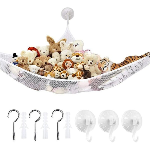 Legetøjs hængekøjenet, Opbevaringspose til hængende legetøj Opbevaringspose Net til legetøj Bamse til børneværelse (hvid)