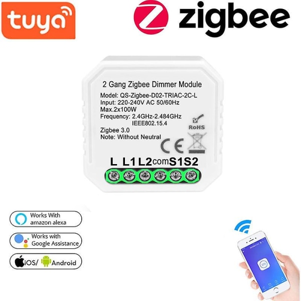 Tuya Zigbee 3.0 Dimmer Smart Switch Module Nei Nøytral 2-veis fjernkontroll Smart