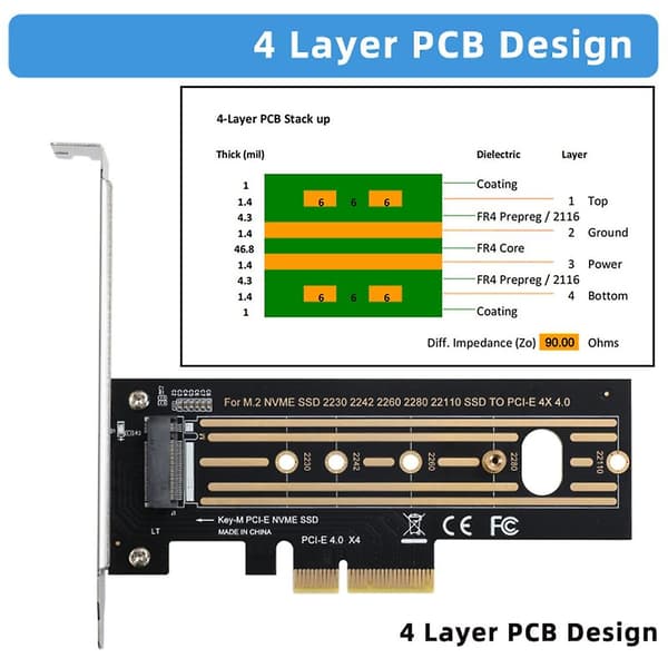 1 stk Nvme Pcie M.2 Ssd til Pci-e X4 Adapterkort Pci-e M.2 Riser for 2230-22110
