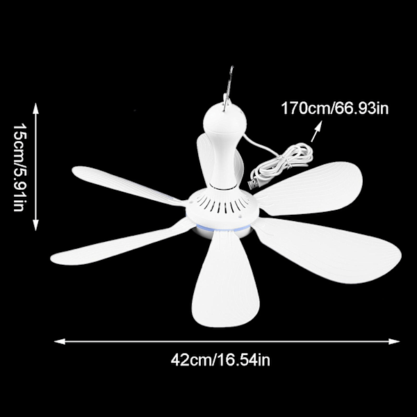 6 Blade Loftsventilator Camping Sovesal Picnic USB-drevet Lydløs Hængende Ventilator