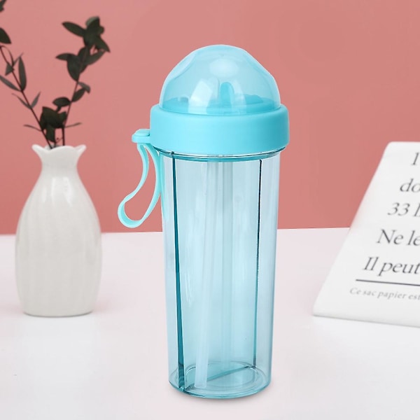 Bärbar utomhus rese sport vattenflaska 600ml - Dubbel användning, två sugrör
