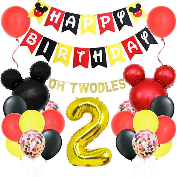 Mickey Mouse-tema 2-års fødselsdagspynt - Minnie Oh Twodles banner guirlande Mickey hoved balloner til fødselsdagsfestartikler