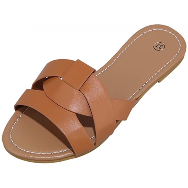 ATCL Dam Sommar Platt Slides Sandaler Casual Rem Rem På Glidare Strand Platt Sandaler -------  Djup Brun  Storlek 37