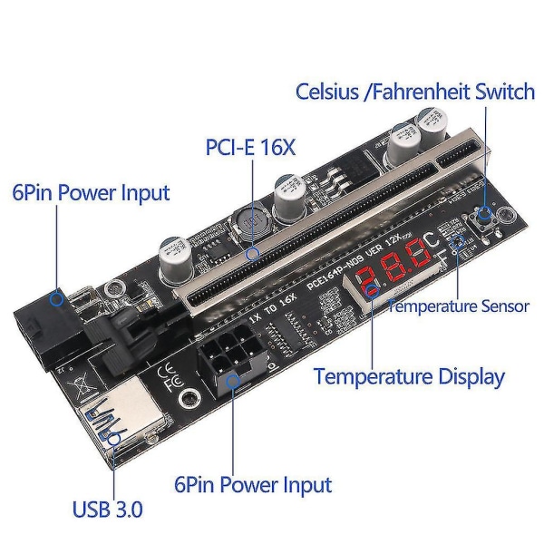 Pci Express Riser Card Pcie lämpötilanäytöllä USB 3.0 -sovittimella kaivostoimintaan