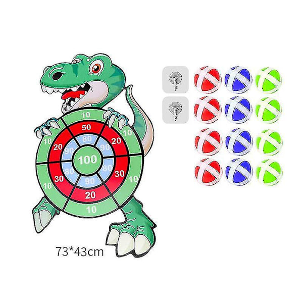Dinosaurus-tarrakiinnitystaulu 3-9-vuotiaille lapsille, 73 cm, dinosaurus-tarrakiinnitystaulu 12 liimapallolla, sisä- ja ulkotilojen heittopeli, syntymäpäivälahja lapsille 4-1