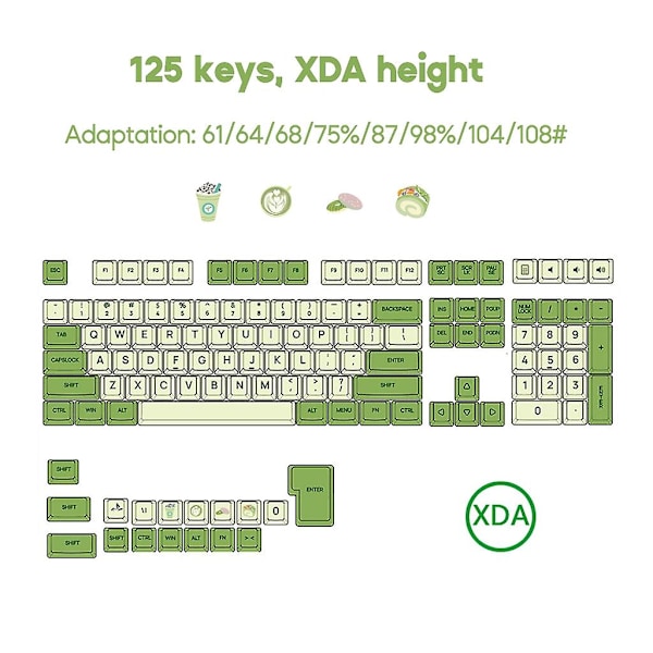 Tykke Pbtxda-profil nøkkelhetter 125 stk Dye-sub for Mx-brytere mekanisk tastatur
