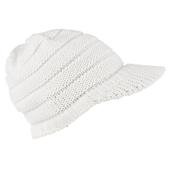 Naisten talvinen neulottu hattu talven reunus Beanie-hatut naisille löysä Beanie-hattu lipalla lämmin white