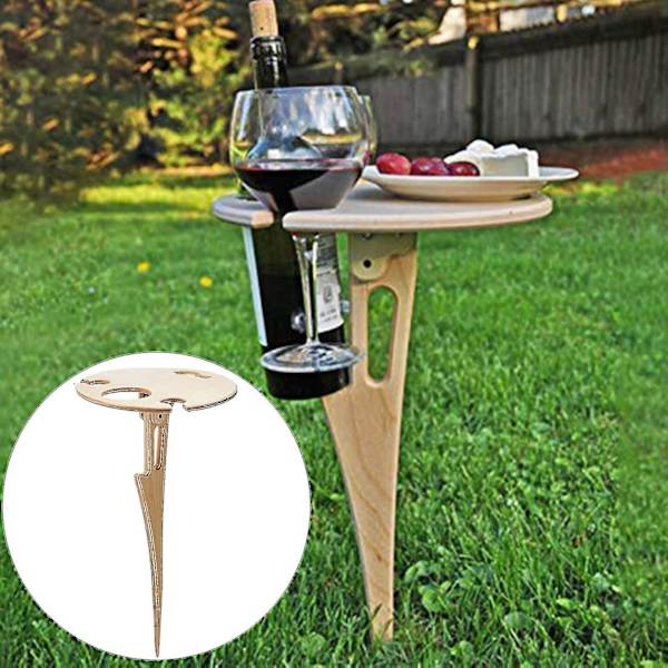 Vinflaskeholder Foldbar Bærbar Træ Nem Installation Picnic Græs Bordholder Til Udendørs