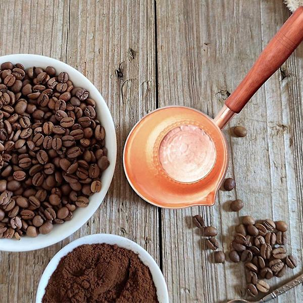 450ml Håndlaget Kaffe- og Te-sett i Rent Kobber - Tyrkisk, Gresk og Arabisk Kaffe-kanne med Trehåndtak